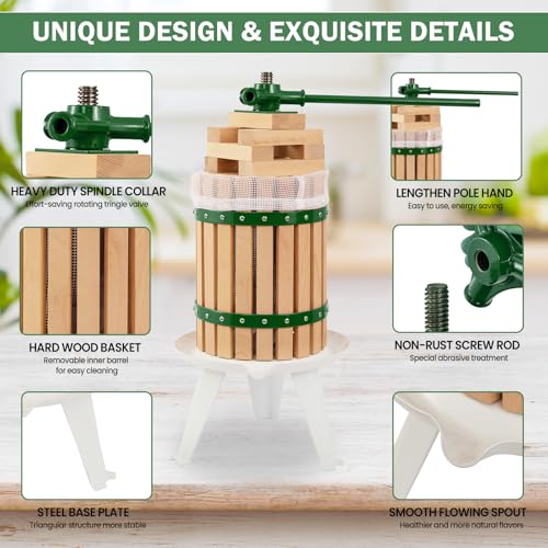 CAELUM Fruit Wine Press 3.2 Gallon, Manual Cider Maker for Kitchen Green - color: Green, size: 3.2 Gallon