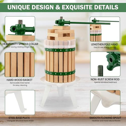CAELUM Fruit Wine Press 3.2 Gallon, Manual Cider Maker for Kitchen Green - color: Green, size: 3.2 Gallon