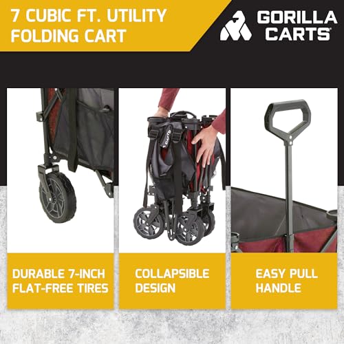 Gorilla Carts Collapsible Folding Outdoor Utility Wagon, 7 Cu Ft, Red - color: Red