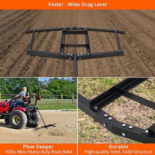 66”Wide Drag Harrow, Steel Driveway Drag with Pin Hitch, Tow Behind Landscape Leveling Rake 50lbs Max Heavy-Duty Lawn Leveling Tools for Tractor, Truck, Mower, ATV, Utv - size: 66"