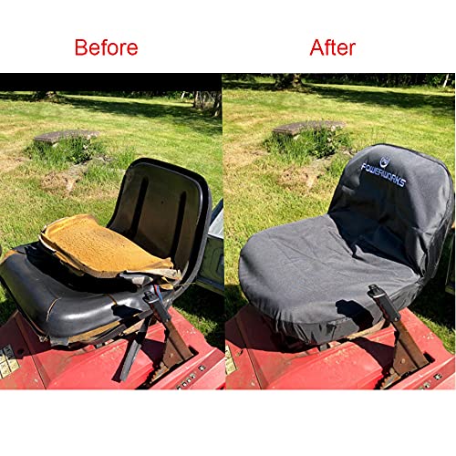 POWERWORKS Weatherproof Deluxe Riding Lawn Mower Seat Cover, Medium, Black