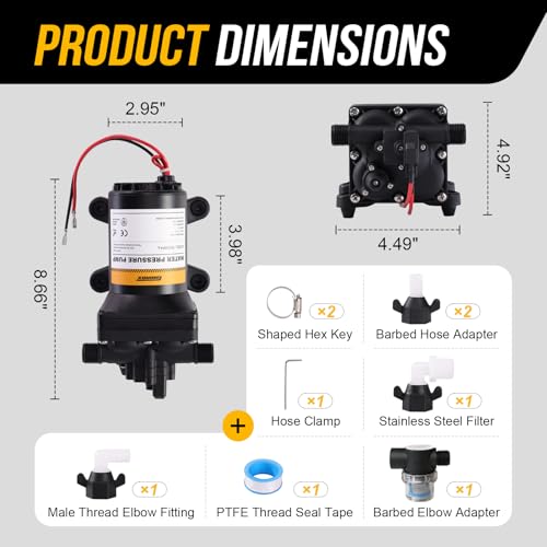 12V RV Water Pump, 5.0 GPM 55 PSI Diaphragm Pump, 12Volt Quiet Fresh Water Pump with Pressure Switch, Self Priming Pressure Pumps for RV Camper Boat Marine Food Truck - size: 5.0 GPM - 55 PSI