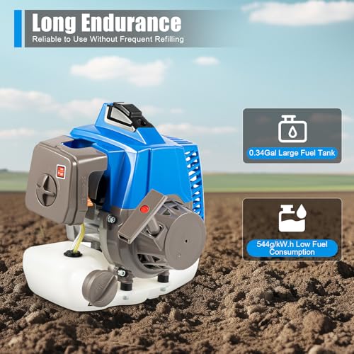 63CC 2-Stroke Hand Push Post Hole Digger with Wheel, 12" Auger Bit - color: 63CC, Blue