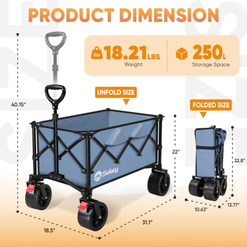 Sekey 250L Beach Wagon, 400 lb Capacity, Foldable, All-Terrain Wheels - color: Blue