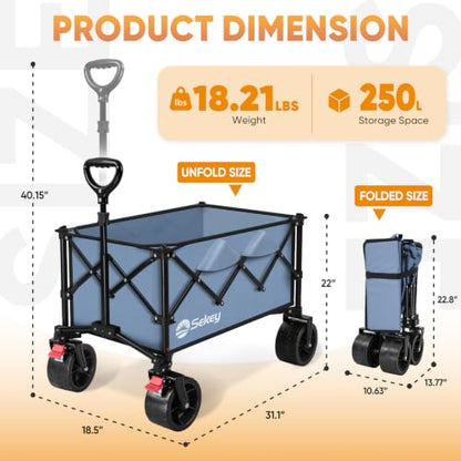 Sekey 250L Beach Wagon, 400 lb Capacity, Foldable, All-Terrain Wheels - color: Blue