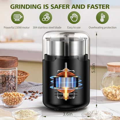 Hermolante Herb Grinder, Electric Spice Grinder, Press-Down Lid Starts - color: Black