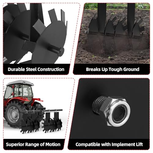 2 Pieces of ATV Disc Plow Implement, Pull Behind Tiller Disc Plough Harrow for Tractor Attachments