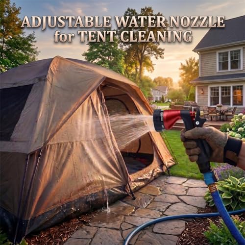 GREEN MOUNT Water Hose Nozzle Spray Nozzle, Metal Garden Hose Nozzle with Adjustable Spray Patterns, Perfect for Watering Plants, Washing Cars and Showering Dogs & Pets - color: Red