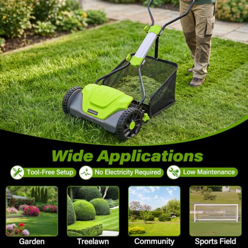 Goplus 16 Inch 5-Blade Push Reel Lawn Mower, Adjustable Cutting Height - color: Green
