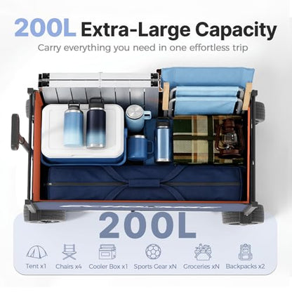 EchoSmile Collapsible Wagon Cart, Heavy Duty 400lbs Capacity, Blue - color: Blue&orange