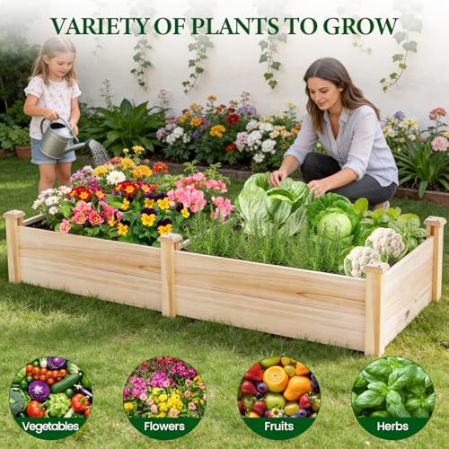 MIXC 8×2ft Wooden Horticulture Raised Garden Bed Outdoor Divisible Elevated Planting Planter Box for Vegetables, Herbs, Strawberry, Flowers in Backyard and Patio, Natural Wood - size: 96”L X 24”W