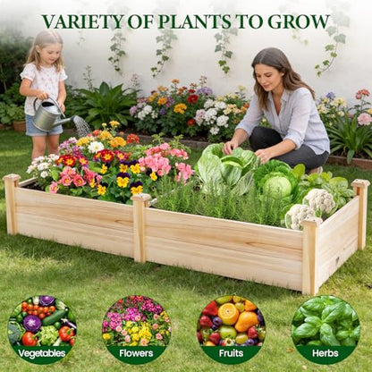 MIXC 8×2ft Wooden Horticulture Raised Garden Bed Outdoor Divisible Elevated Planting Planter Box for Vegetables, Herbs, Strawberry, Flowers in Backyard and Patio, Natural Wood - size: 96”L X 24”W