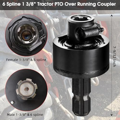 PTO Overrun Clutch, Tractor PTO Clutch Over Running Coupler 1-3/8" 6 Spline