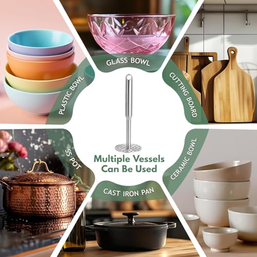 Potato Masher Manual Potato Press for Kitchen Tool,Heavy Duty Stainless Steel Potato Masher Kitchen Tool & Food Masher Potato Smasher Perfect for Bean, Vegetable, Fruits, Avocado, Meat - size: 7 x 2.5 inches