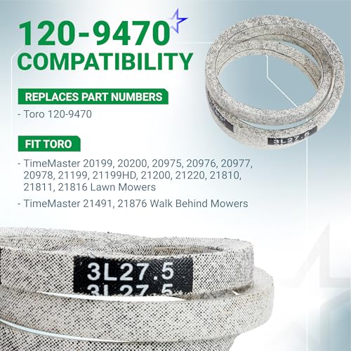 BlueStars 120-9470 Drive Belt for Toro TimeMaster | Aramid Cord | 27.5in - size: 120-9470, style: Aramid Cord
