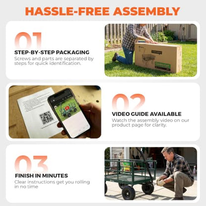 Sekey 1600 lbs Heavy Duty Steel Garden Cart for Farm & Construction, 12 Cu.Ft. Extra-Large Utility Wagon with Removable Sides, 2-in-1 Towable Handle, 13" Rubber Tires, Green - color: Green, size: 1600LBS