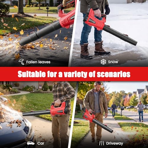 Leaf Blower Cordless 930 CFM 197 MPH with 2 x 4.0 Ah Battery Powered - color: Tomato red