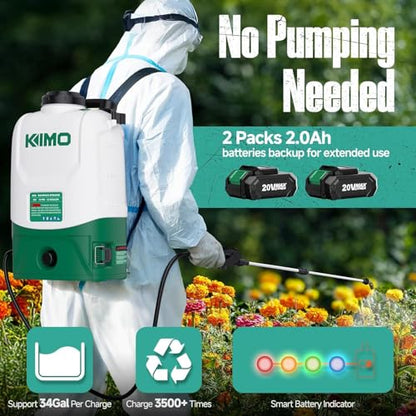 KIMO 4.3 Gal Backpack Sprayer Battery Powered w/ 2x2.0Ah Battery, 6 Nozzles