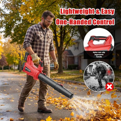Leaf Blower Cordless 930 CFM 197 MPH with 2 x 4.0 Ah Battery Powered - color: Tomato red