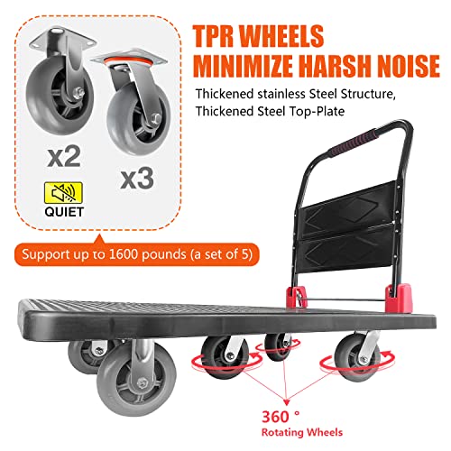 Foldable Platform Truck, 1600 LBS Push Cart with Five 6'' Wheels, 43" x 25" - color: 1600lbs