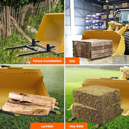 Pallet Forks 60" 4000 Lbs Max, Clamp on Tractor Bucket Forks with Adjustable Stabilizer Bar, Heavy Duty Front Loader Forks, Fork Attachment for Skid Steer,Loader Bucket