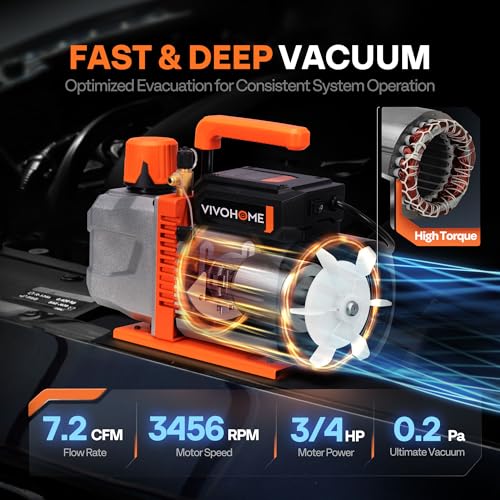 VIVOHOME VG Series 3/4 HP 7.2CFM 2 Stage AC Vacuum Pump and 4 Way Gauge Set - size: 7.2CFM