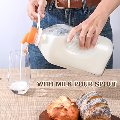 KMIGRUAN 64oz Glass Milk Bottle with Lid, 4 Pack 2QT Glass Milk Container - style: 4Pack