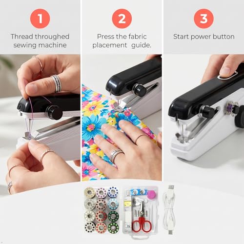 Handheld Sewing Machine, Heavy Duty Mini Sewing Machine 2-Speed 2 Power Modes Quick Sewing Kit Hand Sewing Machines Stitching for Beginners Adult, Portable Sewing Machine Suitable for DIY/Home/Travel