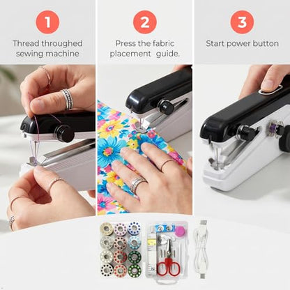 Handheld Sewing Machine, Heavy Duty Mini Sewing Machine 2-Speed 2 Power Modes Quick Sewing Kit Hand Sewing Machines Stitching for Beginners Adult, Portable Sewing Machine Suitable for DIY/Home/Travel