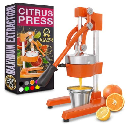 Cast Iron Juicer Hand Press, Heavy-Duty Squeezer (Orange) - color: Orange