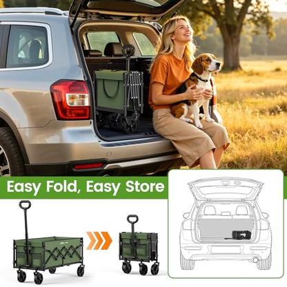 Blomoba 35" Extra Long Folding Wagon with Adjustable Handle & Wheels, Green - color: Green