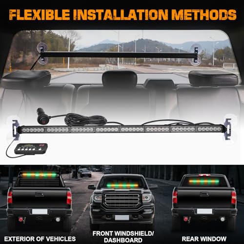 XRIDONSEN 35 inch Traffic Advisor Emergency Light Bar 48 LED Strobe Lights - color: Amber/Green