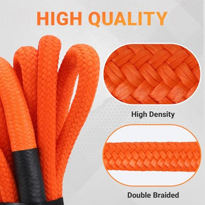 Kinetic Recovery Tow Rope, 1in x 20ft, 48000Lbs, Heavy Duty Towing Straps Kit with 1/2' X 22 Inch Soft Shackles for SUV UTV ATV Tractor Car Jeep 4x4 Offroad Vehicle - size: 1"x20'