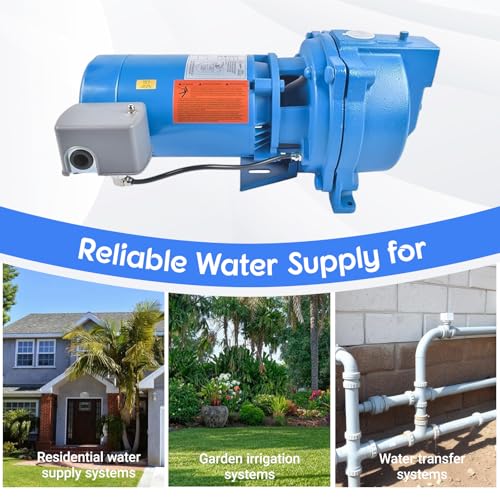J5S Shallow Well Jet Pump, 1/2 HP 115/230V 60Hz, Heavy-Duty Cast Iron Self-Priming Pump for Home Water Supply, Garden Irrigation & Booster Service