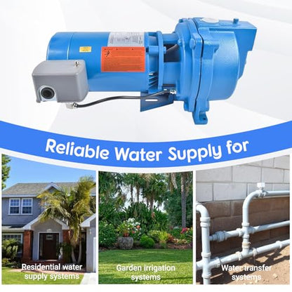 J5S Shallow Well Jet Pump, 1/2 HP 115/230V 60Hz, Heavy-Duty Cast Iron Self-Priming Pump for Home Water Supply, Garden Irrigation & Booster Service