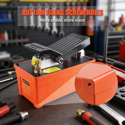 10,000 PSI Foot Operated Air/Hydraulic Pump, 98 in³ Oil Tank/1.6 L Heavy Duty Pneumatic Hydraulic Foot Pump with 1/4 NPT Air Inlet & 3/8 NPT Oil Outlet, for Presses, & Hydraulic Pullers