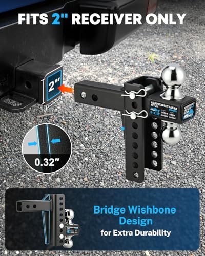 Kohree 6" Adjustable Trailer Hitch for 2-Inch Receiver, Anti-Rattle Clamp