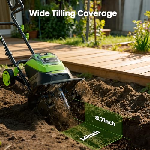 40V Cordless Electric Tiller for Soil Cultivation with 2×4.0Ah Batteries