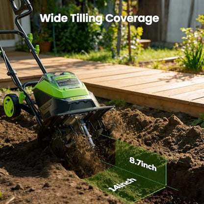 40V Cordless Electric Tiller for Soil Cultivation with 2×4.0Ah Batteries