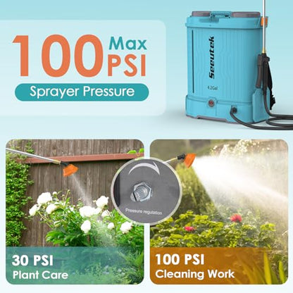 SEEUTEK Battery Powered Backpack Sprayer 4.2 Gallon,Electric Garden Sprayer