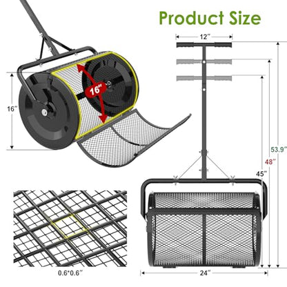 Seeutek Compost Spreader, 24" Peat Moss Spreaders with 3 Heights - color: Black