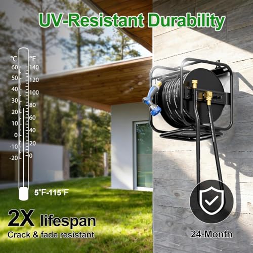 SPECILITE Garden Hose Reel With 100Ft Water Hose, 360° Rotation Frame - size: Rubber 100FT