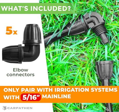 CARPATHEN 5/16" Elbow Fittings Parts for Drip Irrigation System Kit, 5 pcs - size: 5 pcs Elbows Connectors