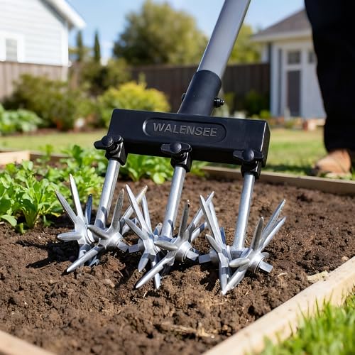 Walensee Rotary Cultivator, Hand Tiller for Soil Mixing or Reseeding