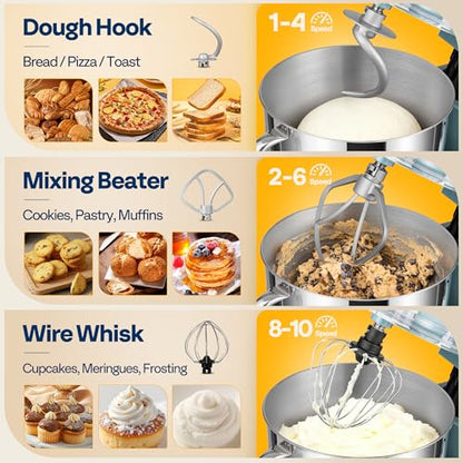 VIVOHOME Stand Mixer, 6-Quart Tilt-Head Kitchen Mixer with Bowl, Blue - color: Pastel Blue