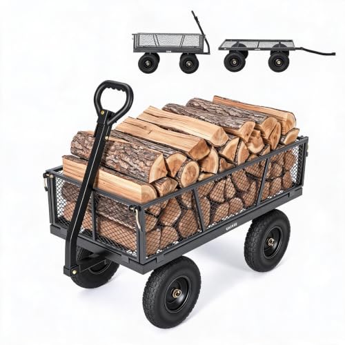 Gray Metal Mesh Garden Cart, 1200 Lbs Heavy‑Duty 4‑Wheel Yard Utility Wagon - color: Gray