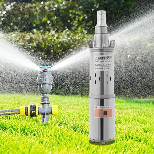 Solar Well Pump 12V 180W Submersible Water Pump with 55.77ft Cable, Max Lift 98.43ft 1.2m³/H Stainless Steel Irrigation Pump for Irrigation Agricultural Garden Home