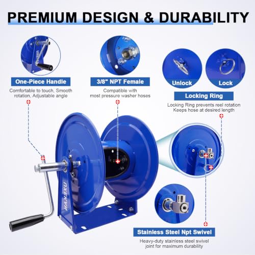 Pressure Washer Hose Reel Manual 4500 PSI Stainless Steel Swivel