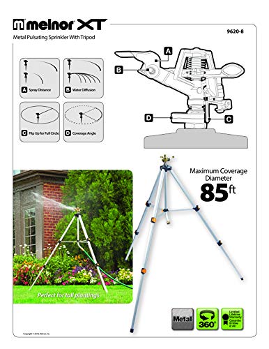 Melnor 65162AMZ Metal Pulsating Sprinkler with QuickConnect Set, Amazon Bundle, XT Tripod - style: Tripod, Metal Head