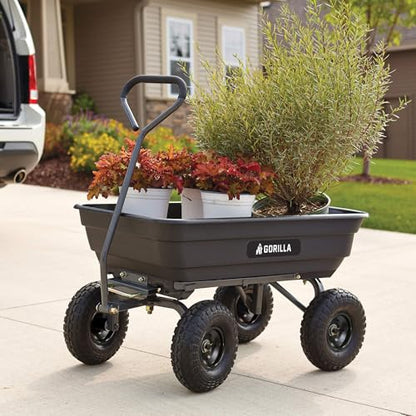 Gorilla Carts Poly Dump Cart, 600 lb. Capacity, 4 Cu ft, Quick Release Dump - size: 4-Cubic Feet, style: Pneumatic